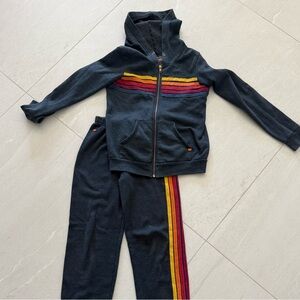 Aviator Nation girls Gray Jogger Set with Red, Yellow, Blue Stripes size 12